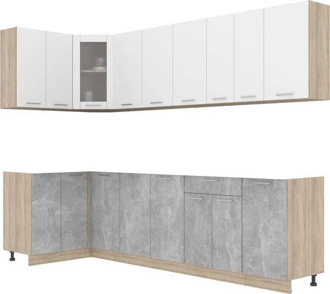

Готовая кухня Интерлиния Мила 12x28 без столешницы (белый платинум/бетон)