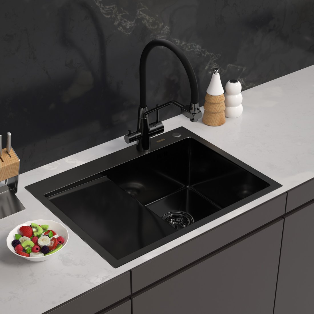 

Кухонная мойка ARFEKA ECO AR 650*500 R BLACK PVD NANO