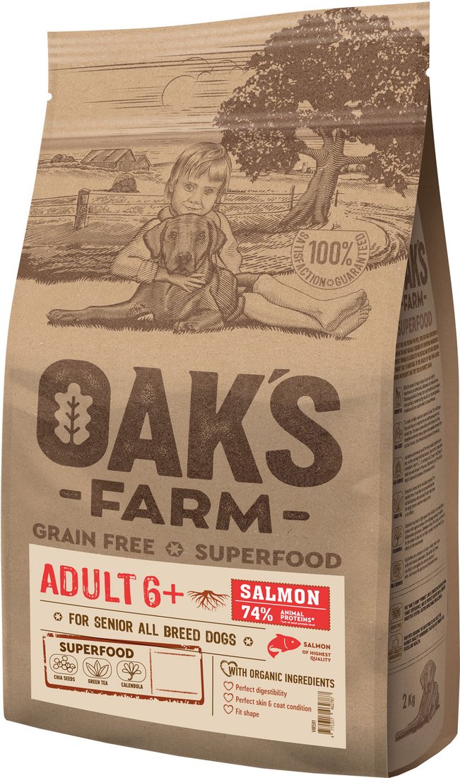 

Сухой корм для собак Oak's Farm Беззерновой для зрелых собак всех пород. Лосось (6.5 кг)