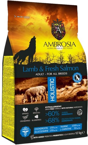 Ambrosia Adult All Breeds Lamb & Fresh Salmon (для всех пород с ягненком и лососем) 12 кг