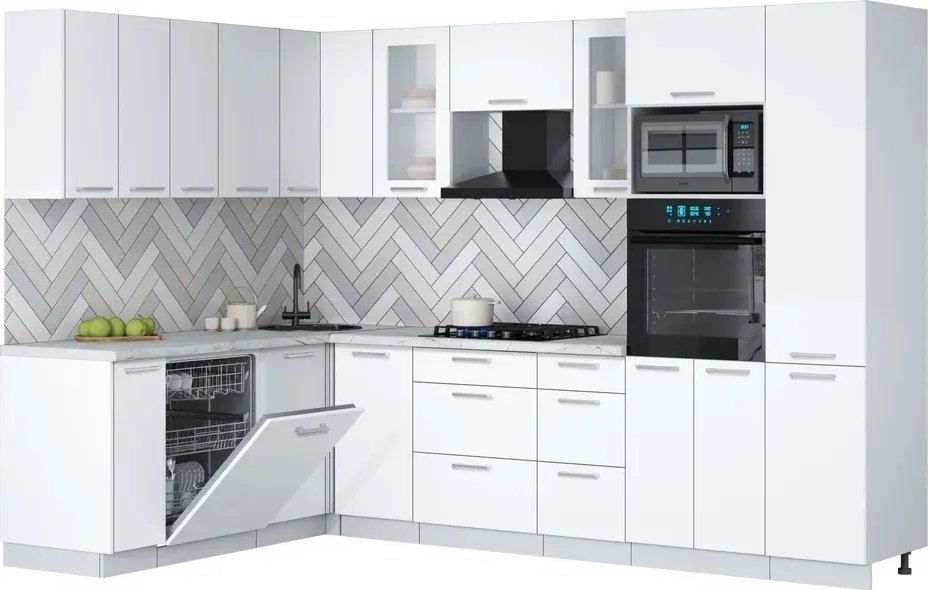 

Готовая кухня Интерлиния Мила Gloss 1.896х2.98 (белый/белый/серый каспий)