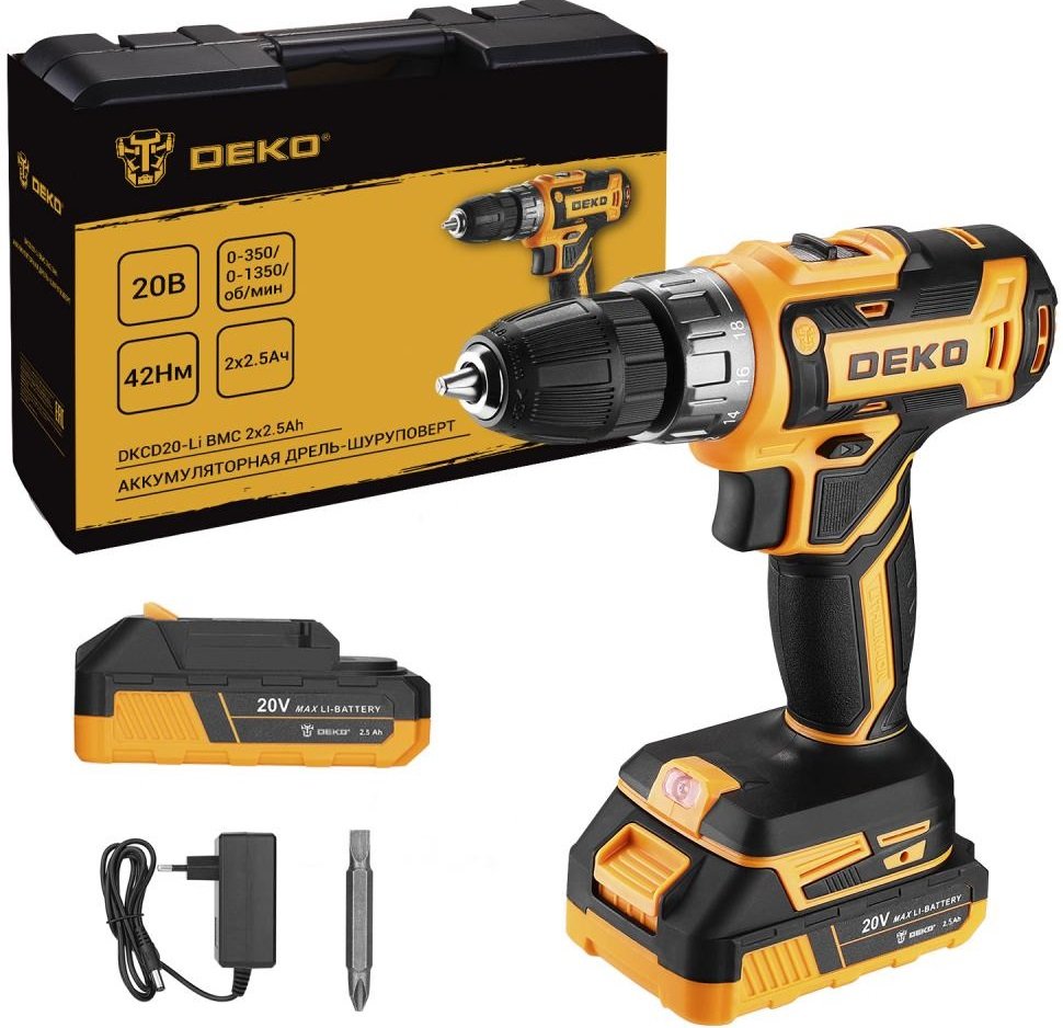 

Дрель-шуруповерт Deko DKCD20-Li 085-1123 (с 2-мя АКБ, кейс)