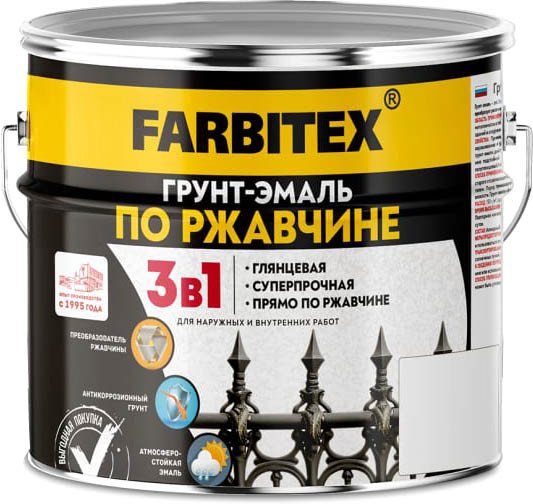 Грунт-эмаль Farbitex По ржавчине 3в1 2.7 кг (серый)