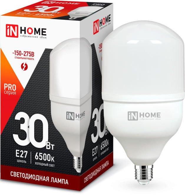 

Светодиодная лампочка In Home LED-HP-PRO 30Вт 230В Е27 6500К 2850Лм 4690612031088