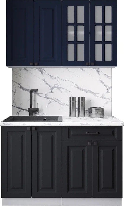 

Готовая кухня Интерлиния Мила Деко 1.2А (черный/индиго/белый гранит)