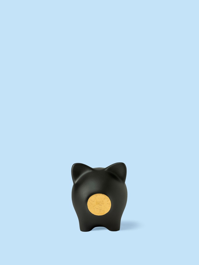 

Копилка для денег PIG BANK свинка-копилка S (черный с золотым пятачком)