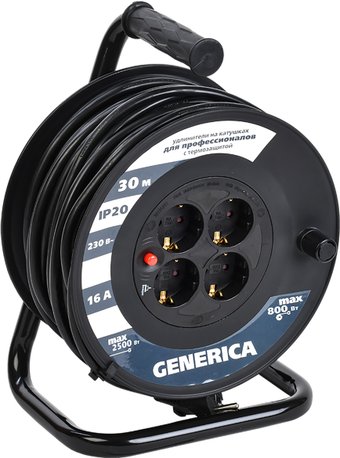 Удлинитель на катушке Generica УК30 WKP20-16-04-30-G (30 м, черный)