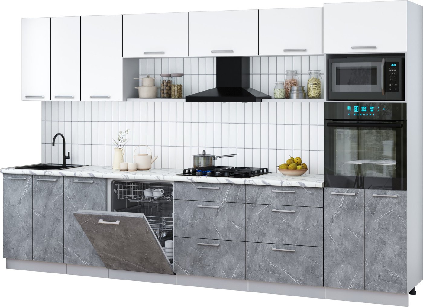 

Готовая кухня Интерлиния Мила Gloss 3.4-ПМ1-2 (керамика/белый/белый гранит)