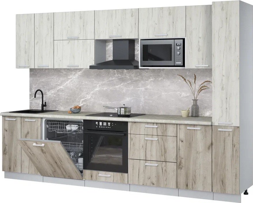 

Готовая кухня Интерлиния Мила Лайт 3.1-ПМ2 (дуб белый/дуб серый/опал светлый)