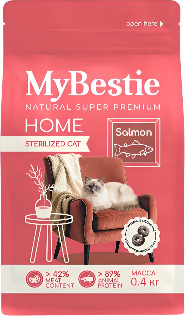 Сухой корм для кошек MyBestie Home Sterilized с лососем (0.4 кг)