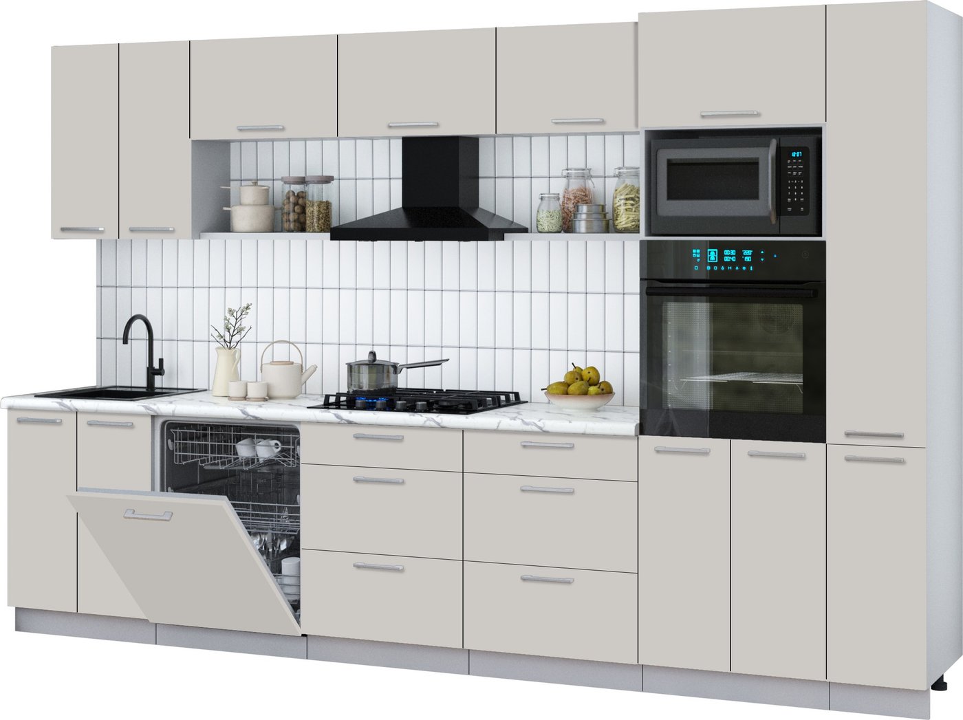 

Готовая кухня Интерлиния Мила Gloss 3.3-ПМ1 (кашемир/кашемир/белый гранит)