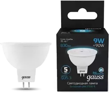 

Светодиодная лампочка Gauss MR16 9W 830lm 6500K GU5.3 LED 101505309