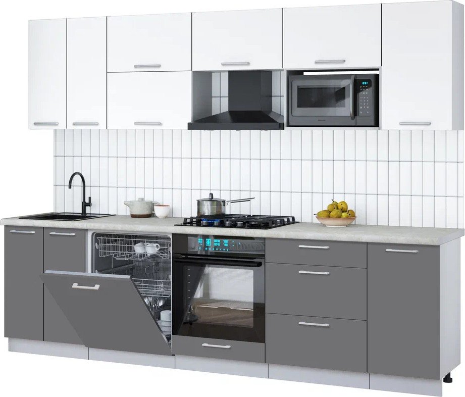 

Готовая кухня Интерлиния Мила Gloss 2.8-ПМ2 (серый/белый/опал светлый)