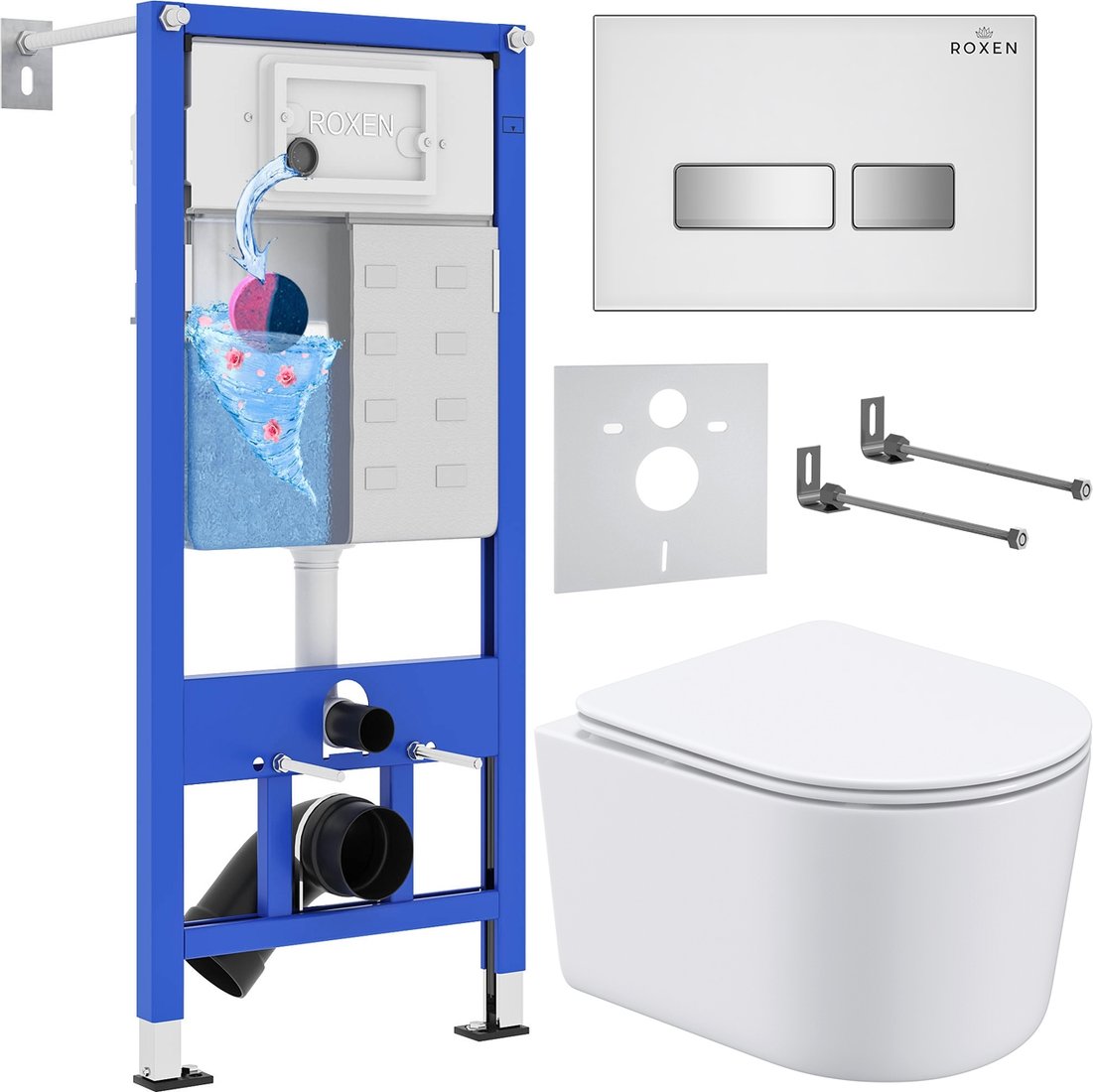 

Унитаз подвесной Roxen Simple Compact в комплекте с инсталляцией StounFix Dual Fresh 6 в 1 964407 (кнопка: белое стекло)