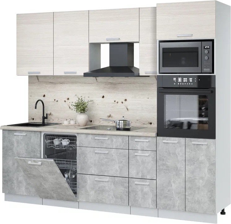 

Готовая кухня Интерлиния Мила Лайт 2.45-ПМ3 (вудлайн кремовый/бетон/бискайская сосна)