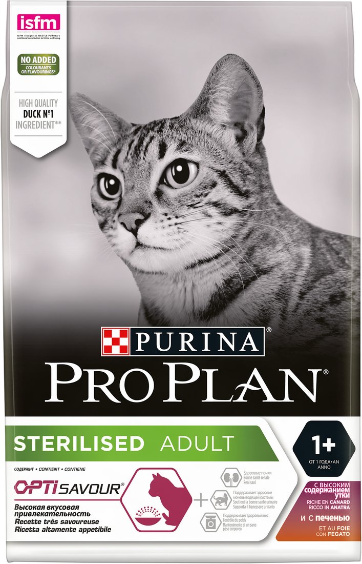

Сухой корм для кошек Pro Plan Sterilised Adult OptiSavour с уткой и печенью 3 кг