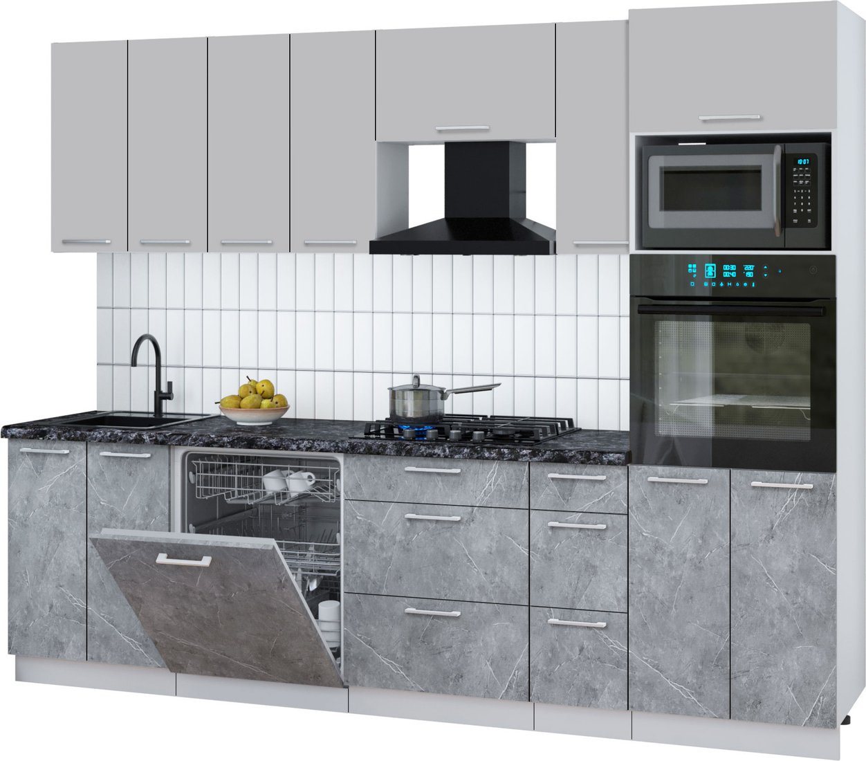 

Готовая кухня Интерлиния Мила Gloss 2.7-ПМ1 (керамика/грей/кастилло темный)