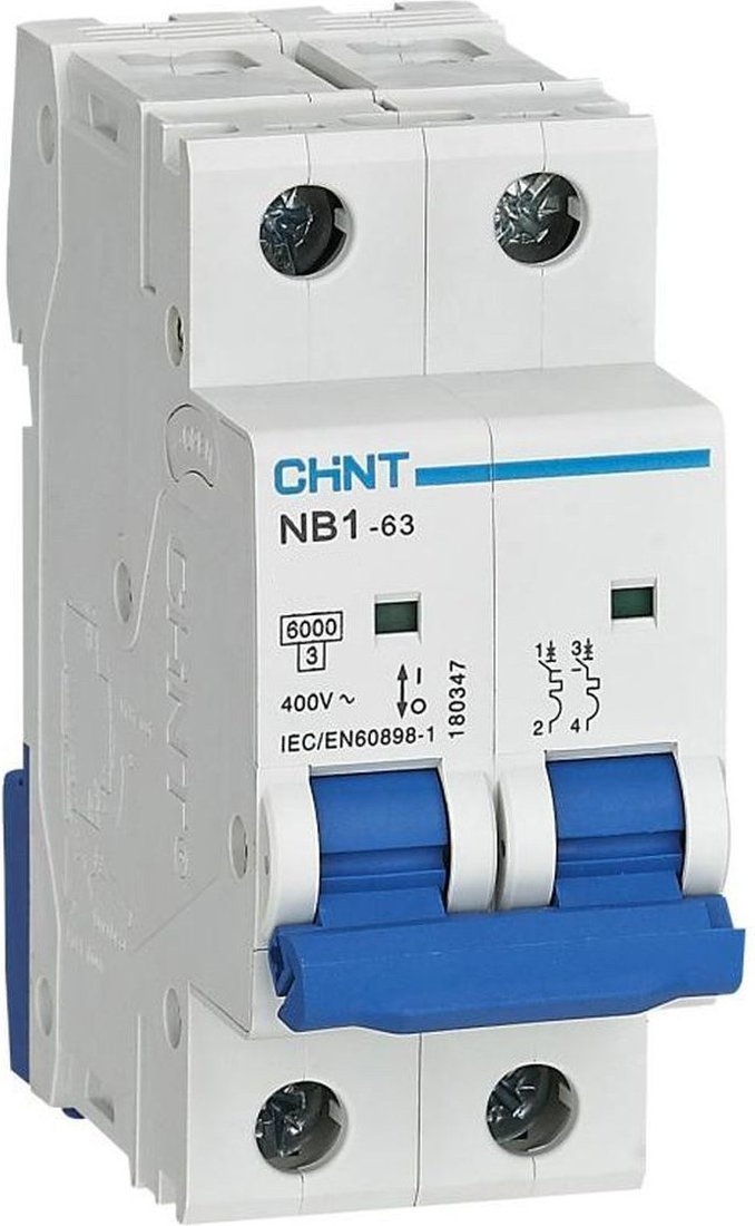 

Выключатель автоматический Chint NB1-63 2P 10A 6кА D (DB) (R) 179670