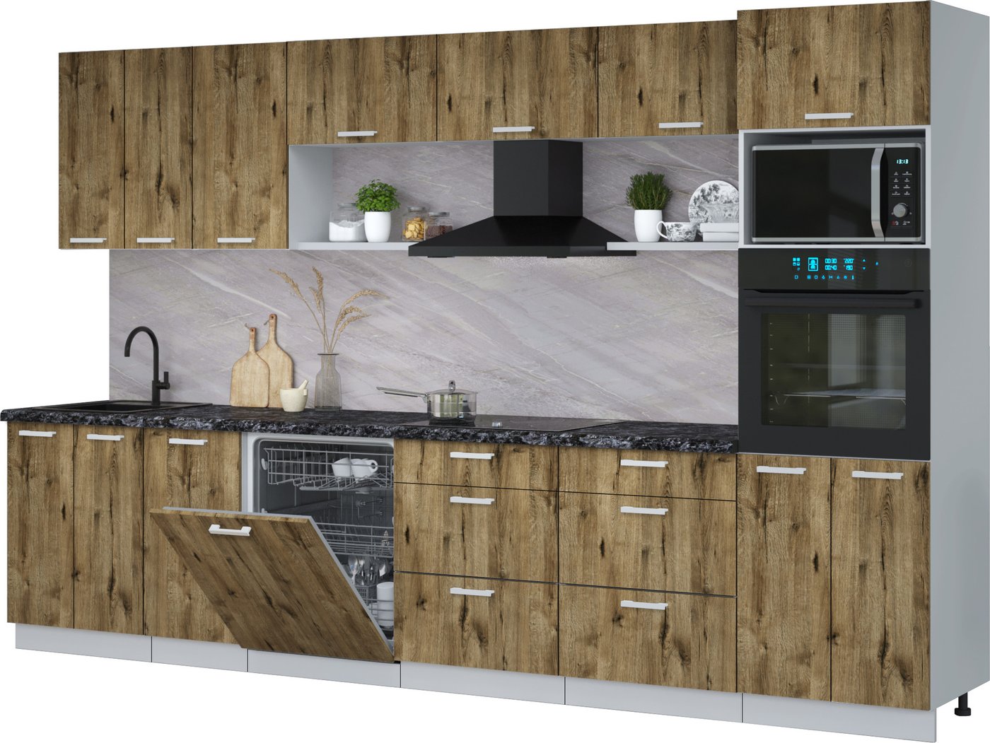 

Готовая кухня Интерлиния Мила Лайт 3.4-ПМ1-2 (дуб веллингтон/дуб веллингтон/кастилло темный)