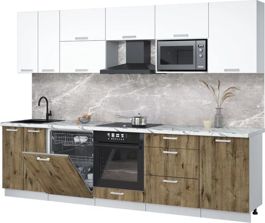 

Готовая кухня Интерлиния Мила Лайт 2.9-ПМ2 (белый платинум/дуб веллингтон/белый гранит)