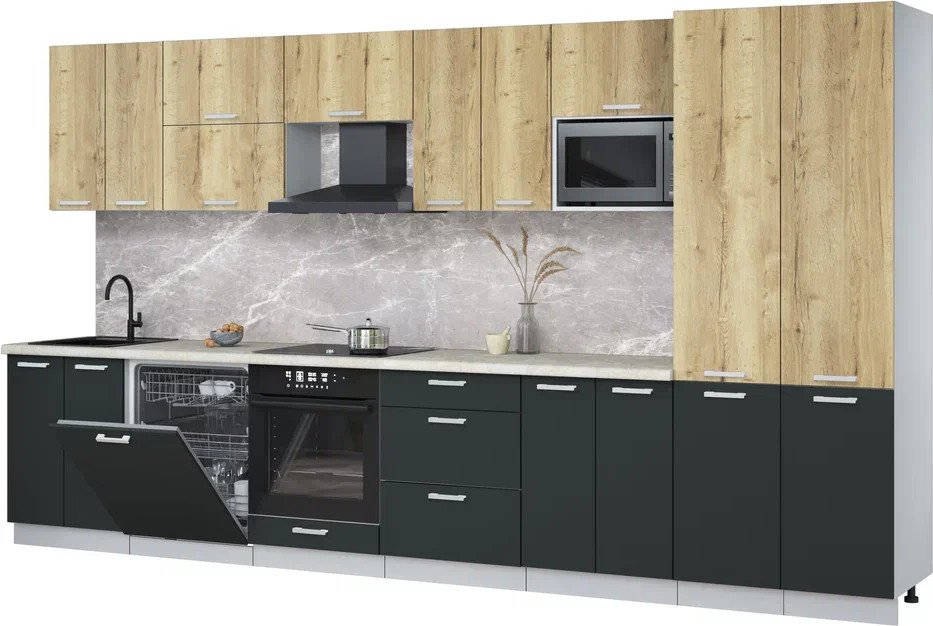 

Готовая кухня Интерлиния Мила Лайт 3.8-ПМ2 (дуб золотой/антрацит/опал светлый)