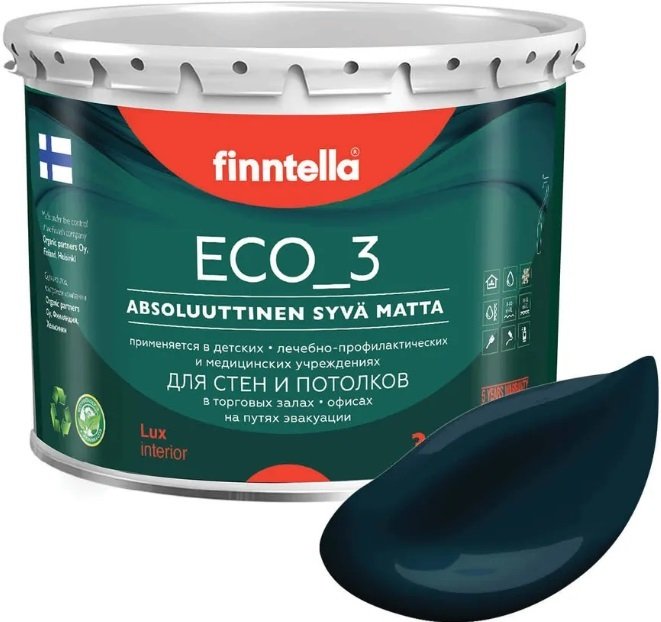 

Краска Finntella Eco 3 Wash and Clean Ukonilma F-08-1-3-LG208 2.7 л (темно-зелен)