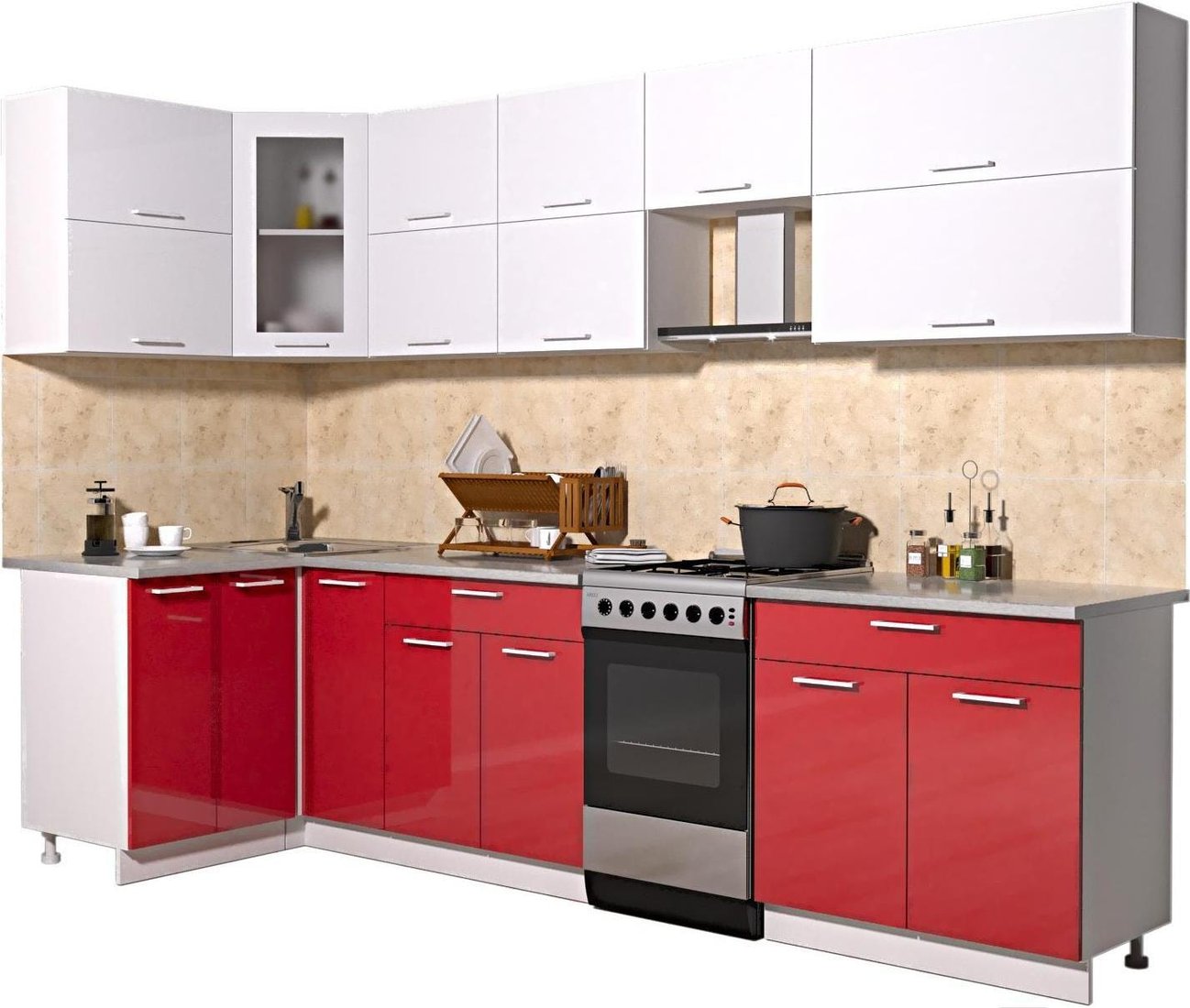 

Готовая кухня Интерлиния Мила Gloss 50-12x29 (белый/красный глянец)