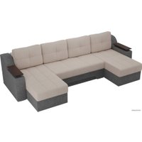 П-образный диван Лига диванов Сенатор 28925 (рогожка, бежевый/серый)