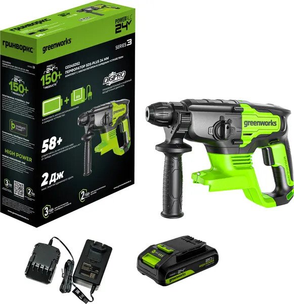 

Перфоратор Greenworks GD24SDS2 3803007CUA (с 1-им АКБ)