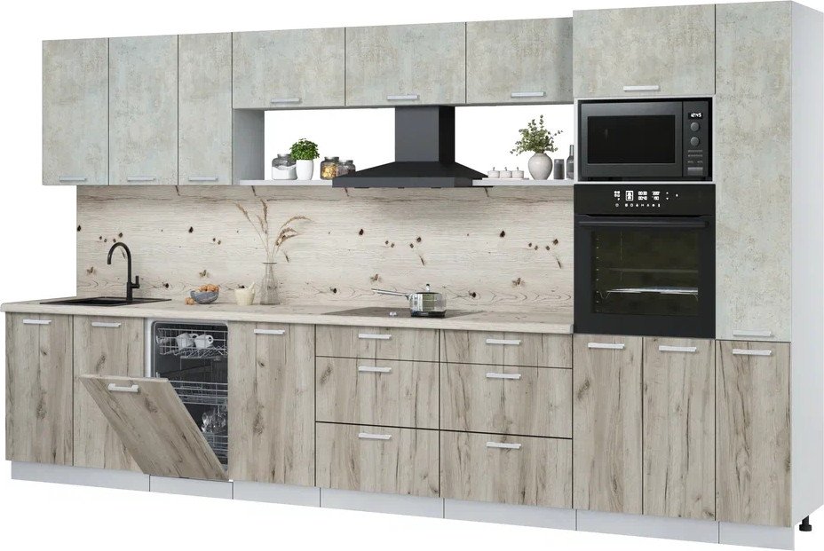 

Готовая кухня Интерлиния Мила Лайт 3.8-ПМ3 (бетон лайт/дуб серый/бискайская сосна)