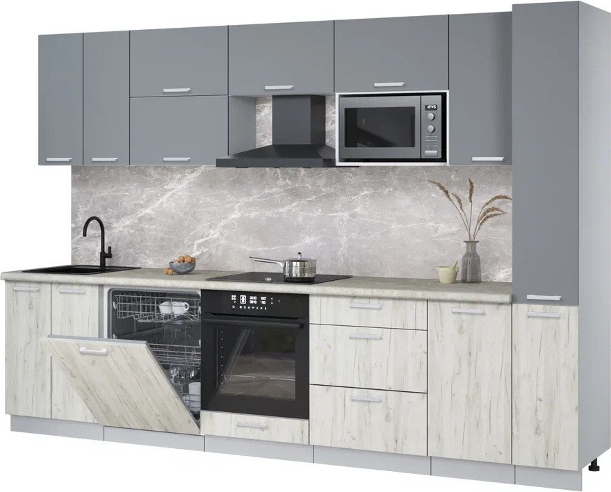 

Готовая кухня Интерлиния Мила Лайт 3.1-ПМ2 (серебро/дуб белый/опал светлый)