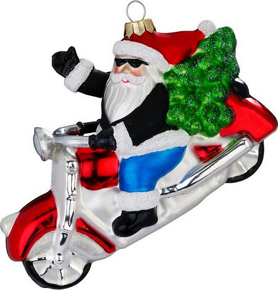 

Елочная игрушка Inge's Christmas Figural Glass Ornaments Санта на байке 65013H120
