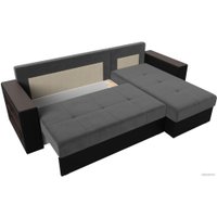 Угловой диван Лига диванов Дубай лайт правый 114160 (велюр серый/экокожа черный)