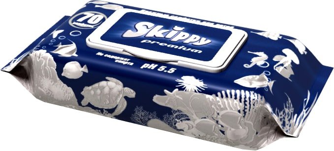 

Влажные салфетки Skippy Premium с клапаном (70 шт)