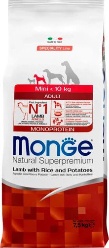 Сухой корм для собак Monge Speciality Line Monoprotein Mini Ягненок, рис с картофелем 7.5 кг