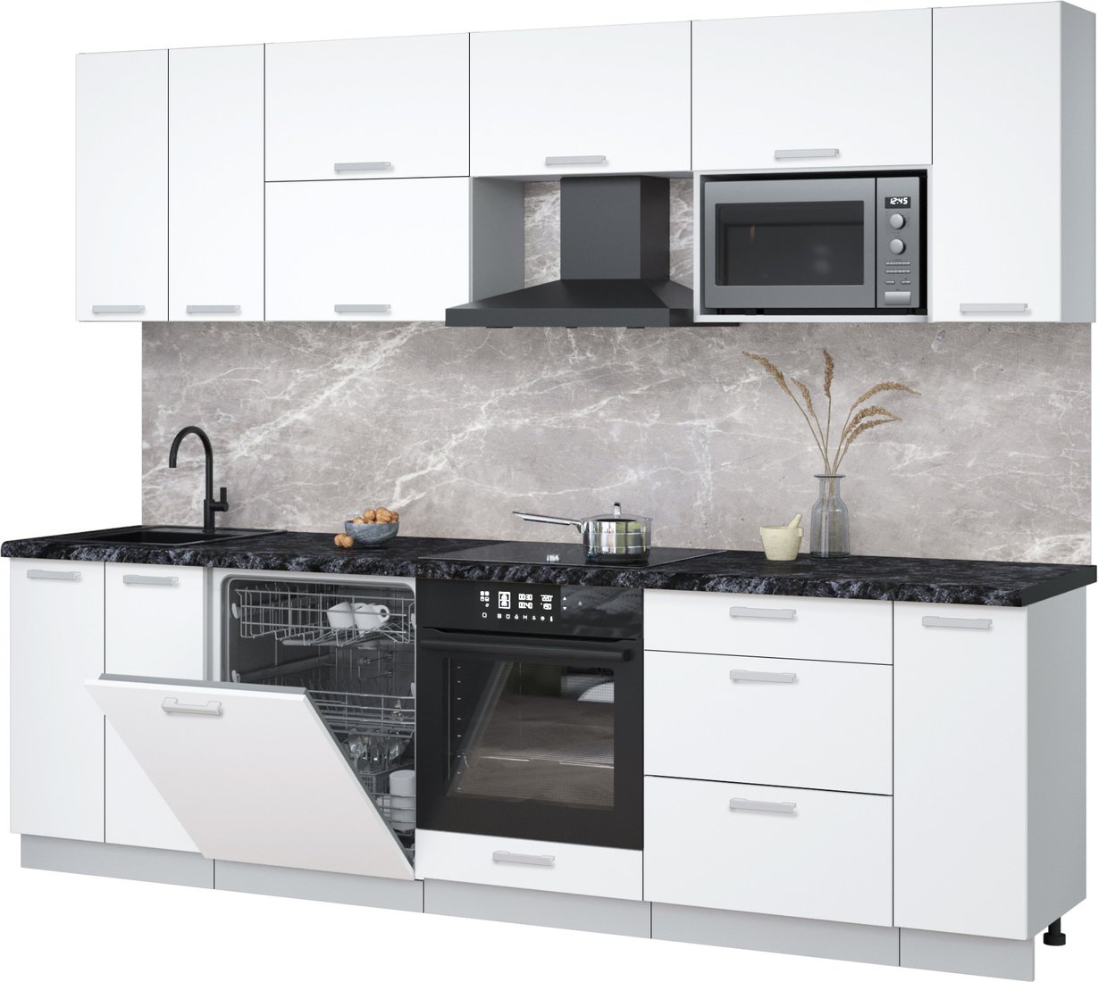 

Готовая кухня Интерлиния Мила Лайт 2.7-ПМ2 (белый платинум/белый платинум/кастилло темный)