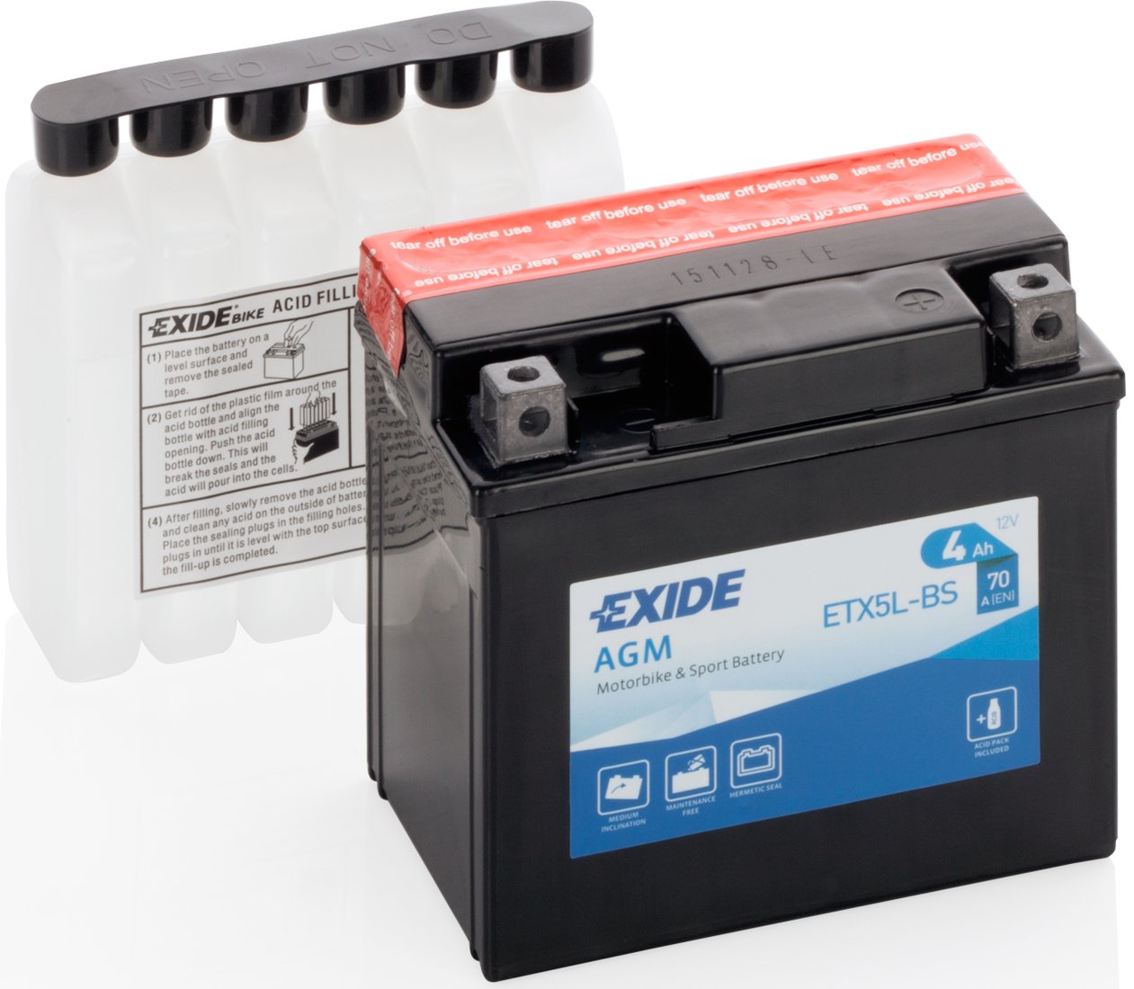 

Мотоциклетный аккумулятор Exide ETX5L-BS (4 А·ч)