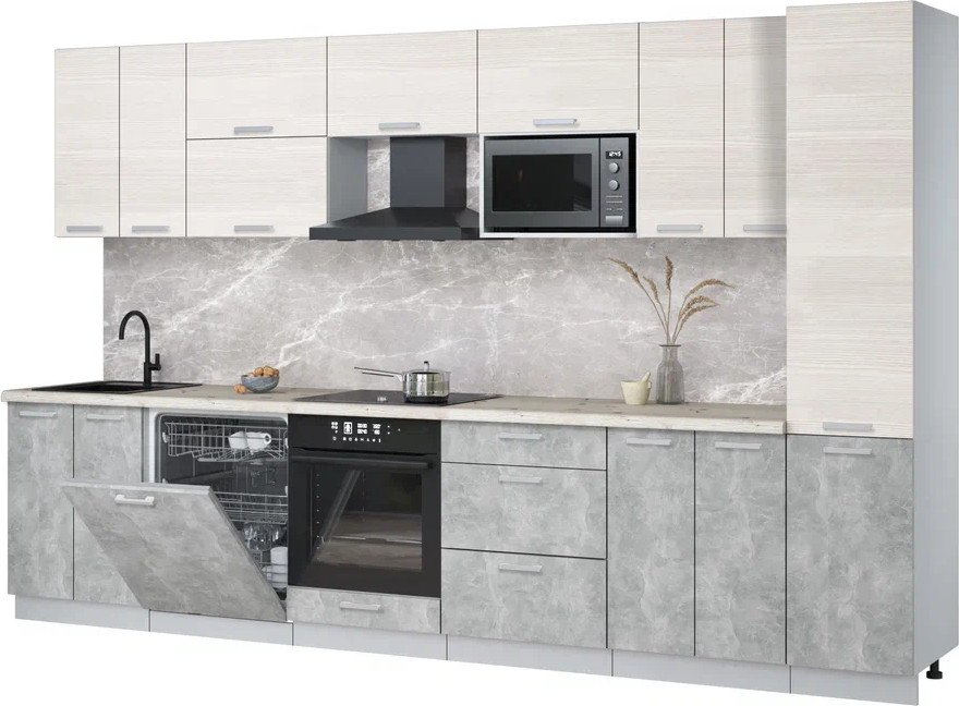 

Готовая кухня Интерлиния Мила Лайт 3.4-ПМ2 (вудлайн кремовый/бетон/бискайская сосна)