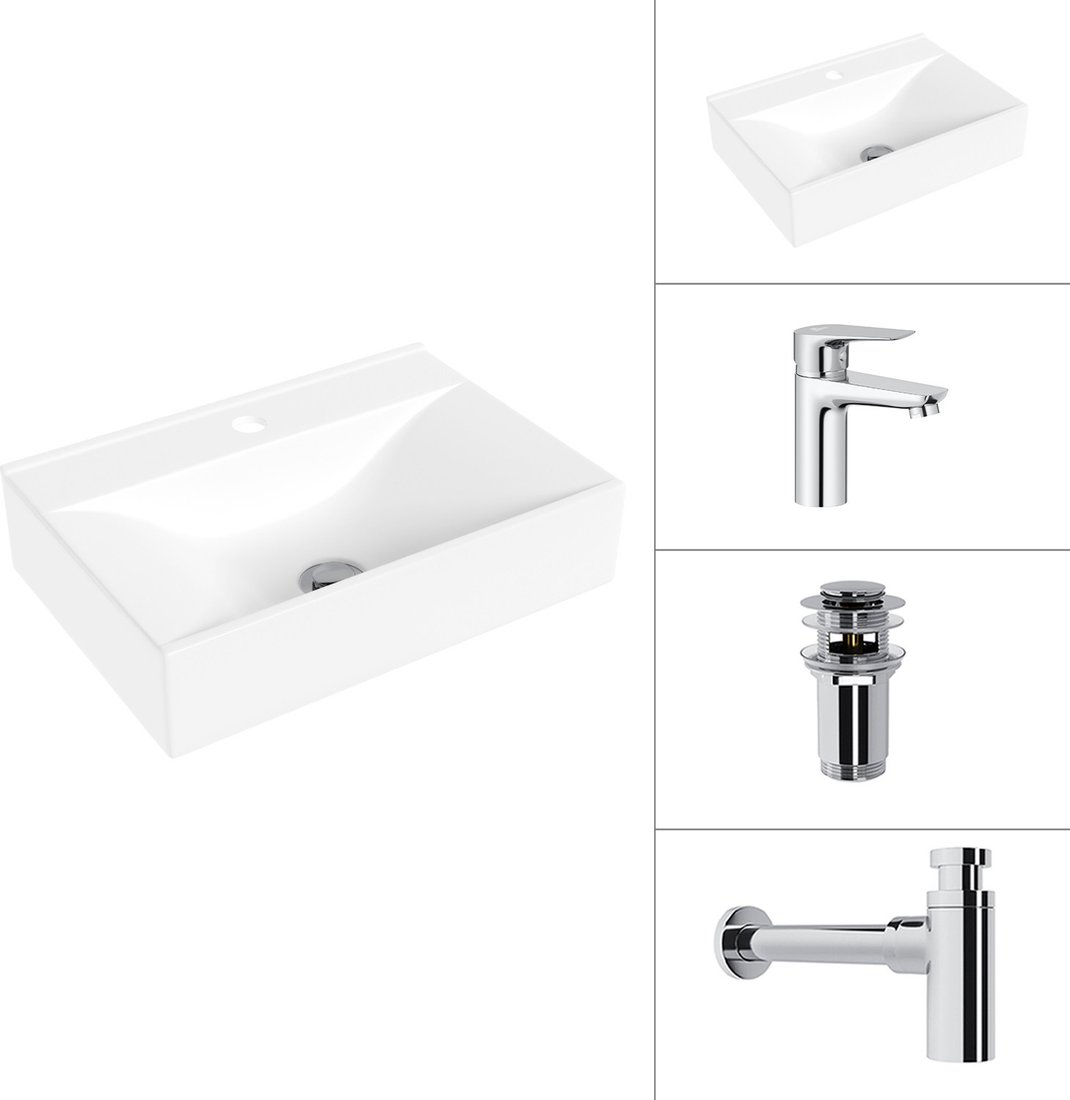 Умывальник Lauter 21887B + Awe 21CK128C + сифон 21635CH + донный клапан 21190CH (хром)