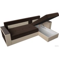 Угловой диван Лига диванов Дубай лайт правый 114183 (микровельвет коричневый/экокожа бежевый)