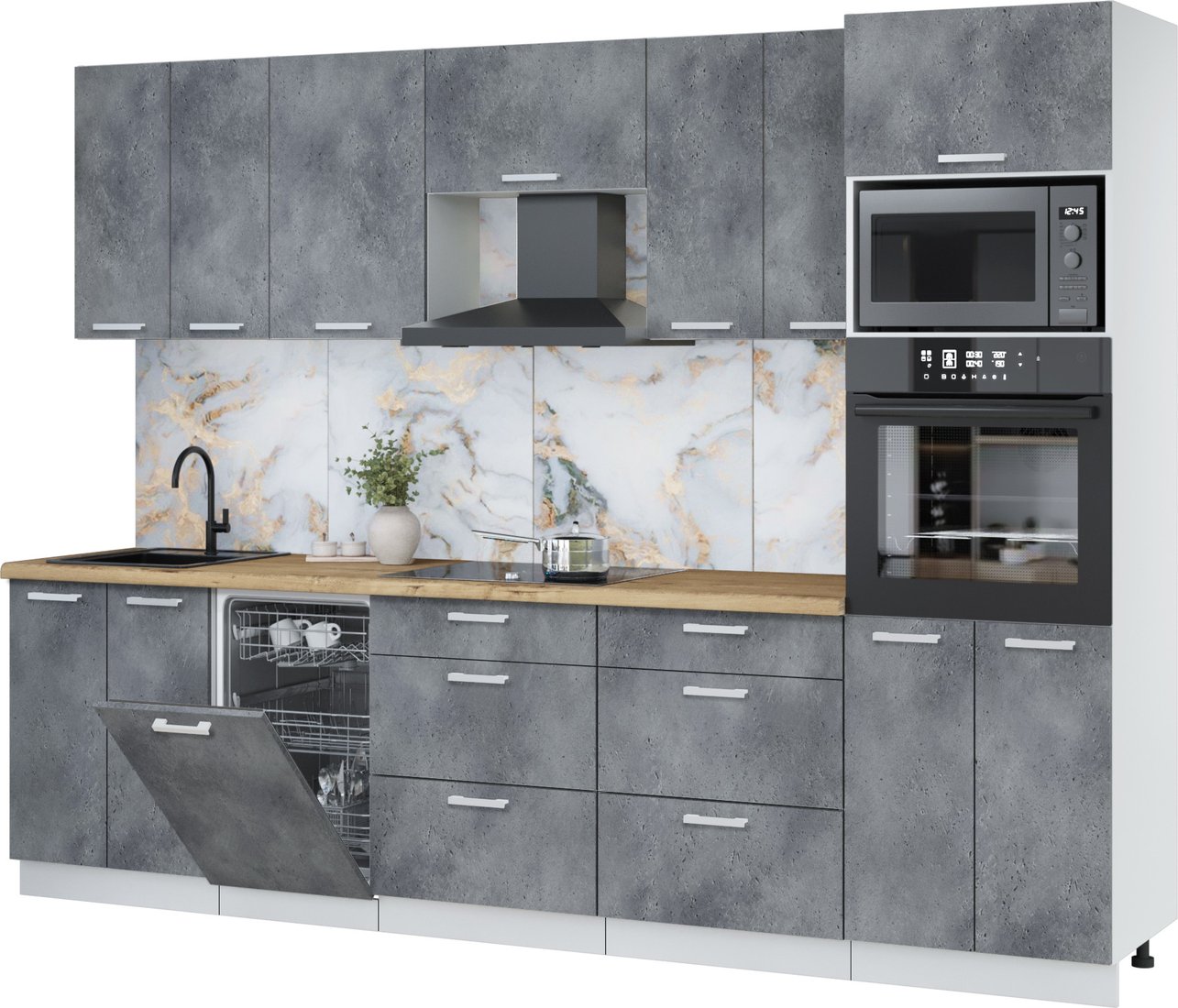 

Готовая кухня Интерлиния Мила Лайт 2.85-ПМ3 (бетон портленд/бетон портленд/дуб бунратти)