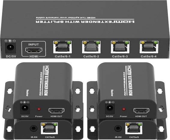 

Разветвитель USBTOP HDMI 1x4 FullHD 1080p до 60 м по витой паре RJ45 UTP, комплект