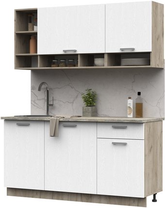 Стендмебель Рица 1.6 (белый текстура/дуб крафт серый)