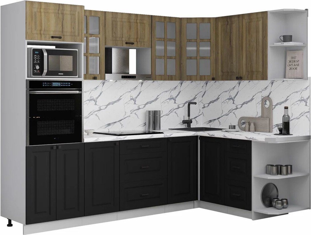 

Готовая кухня Интерлиния Мила Деко 1.68x2.6 PR (черный/дуб вотан/белый гранит)
