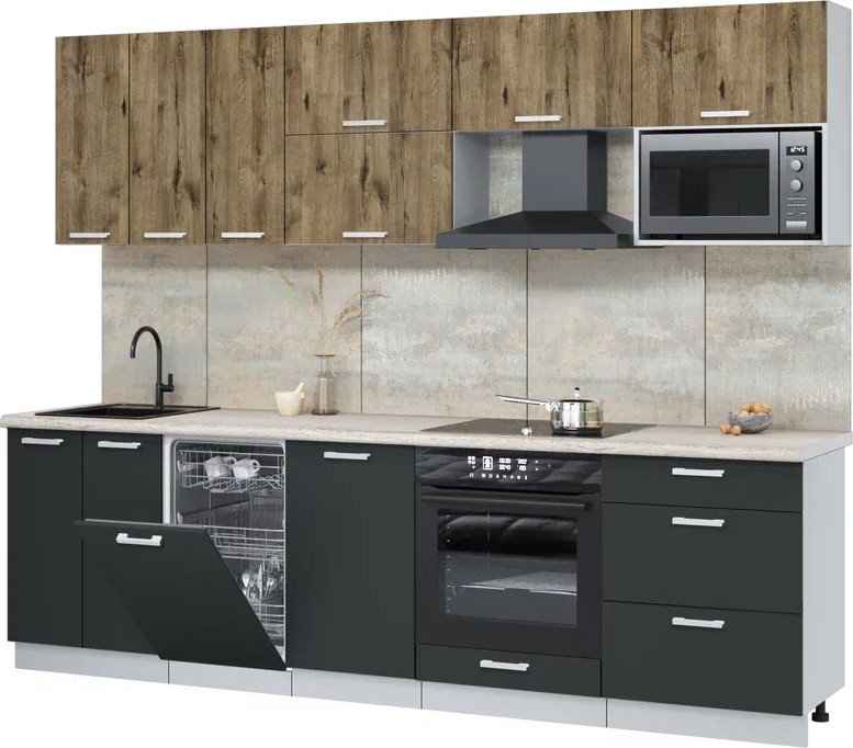 

Готовая кухня Интерлиния Мила Лайт 2.7-ПМ4 (дуб веллингтон/антрацит/травертин серый)