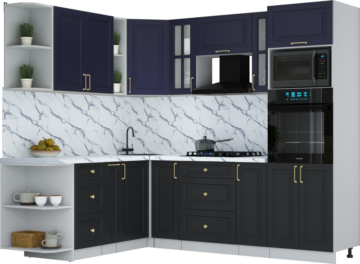 

Готовая кухня Интерлиния Мила Шато 1.88x2.4 ВТ LV (индиго/черный/белый гранит)