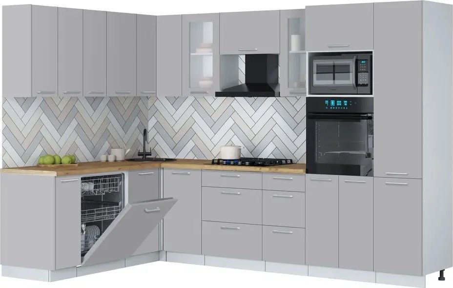 Готовая кухня Интерлиния Мила Gloss 1.896х2.98 (грей/грей/дуб бунратти)