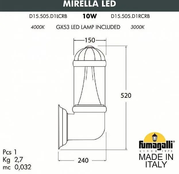 

Уличный настенный светильник Fumagalli Mirella FU_D15.505.000.VXD1L.CRB