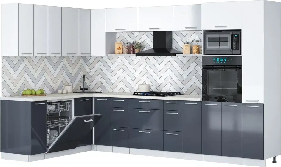 

Готовая кухня Интерлиния Мила Gloss 1.896х3.28 (асфальт глянец/белый/опал светлый)