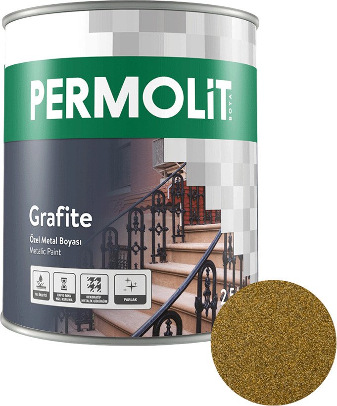 

Грунт-эмаль PERMOLIT Grafite антикоррозийная с эффектом металлик 1721 0.75 кг (античное золото)